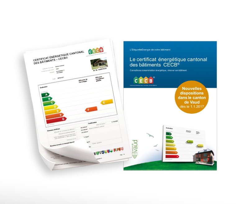 certificat CECB et couverture de magazine du canton de Vaud, actualité CECB